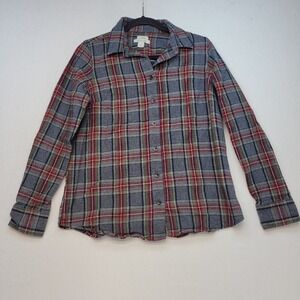 L.L.Bean Flannel Shirt Men Small Blue Red Plaid Slightly Fitted Button Up Cotton